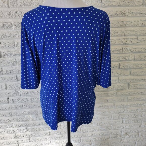 Liz Claiborne Womens Top Extra Large Blue Tiny Squares Poly Blend GEO86E - Picture 4 of 8